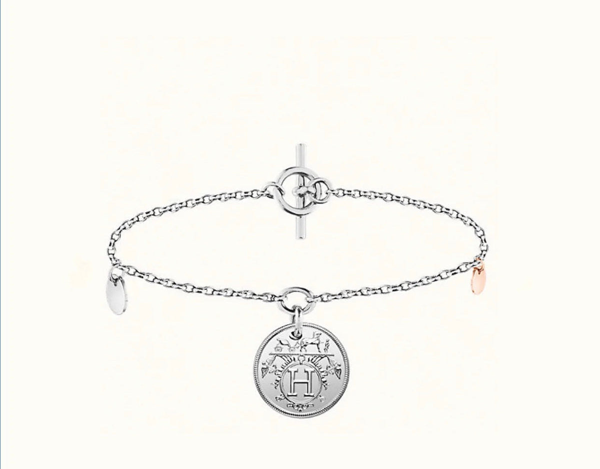 Hermes H Classic Silver Coin Bracelet